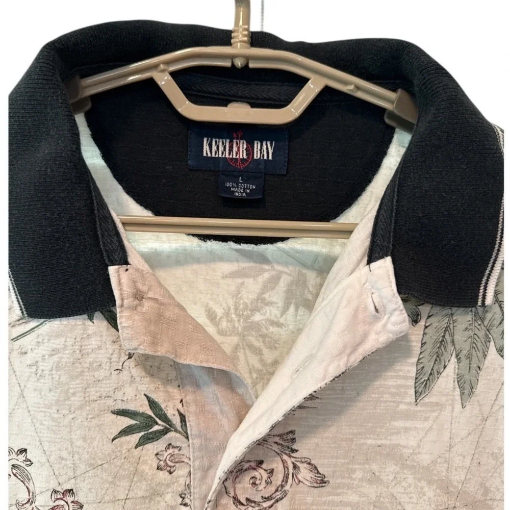 Keeler Bay Men's Tropical Print Polo‎ Shirt Size Large Short Sleeve Resortwear